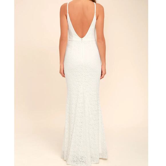 LULUS NWT White Full Lace Lined Halter Open V-Neck Back Wedding Maxi Dress XS - Picture 7 of 12